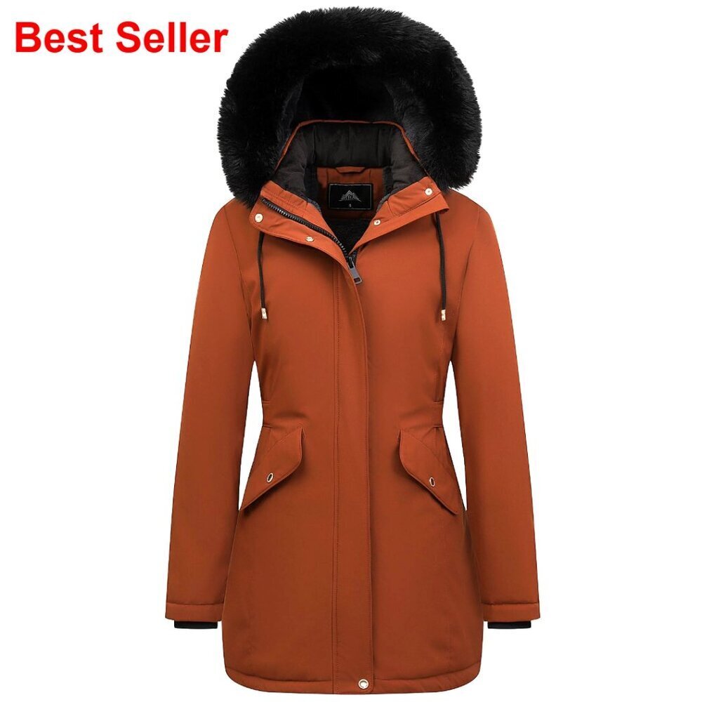 Women's Long Winter Down Coat Fleece Lined Parka Puffer Jacket Detachable Hood